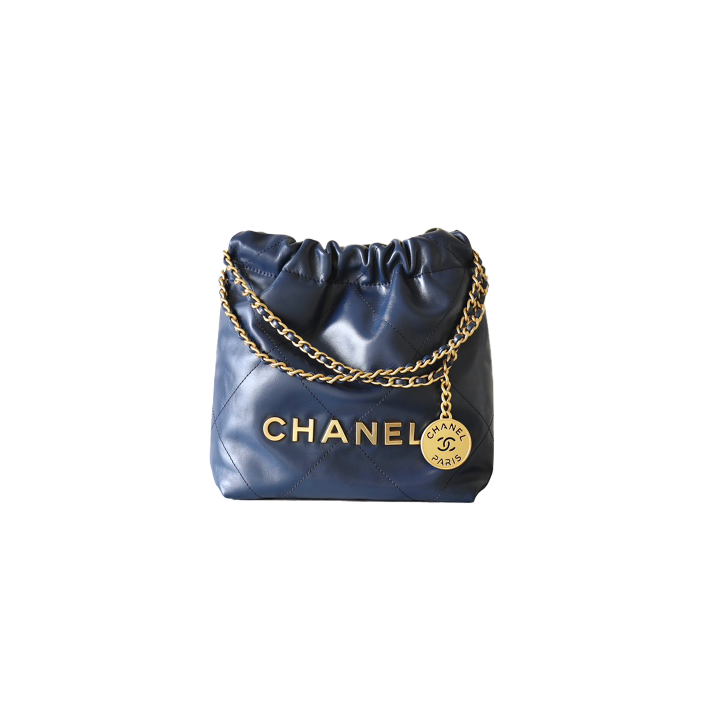 CHANEL MASTER SHINY CALFSKIN QUILTED MINI CHANEL 22 NAVY BLUE (20*19*6cm)